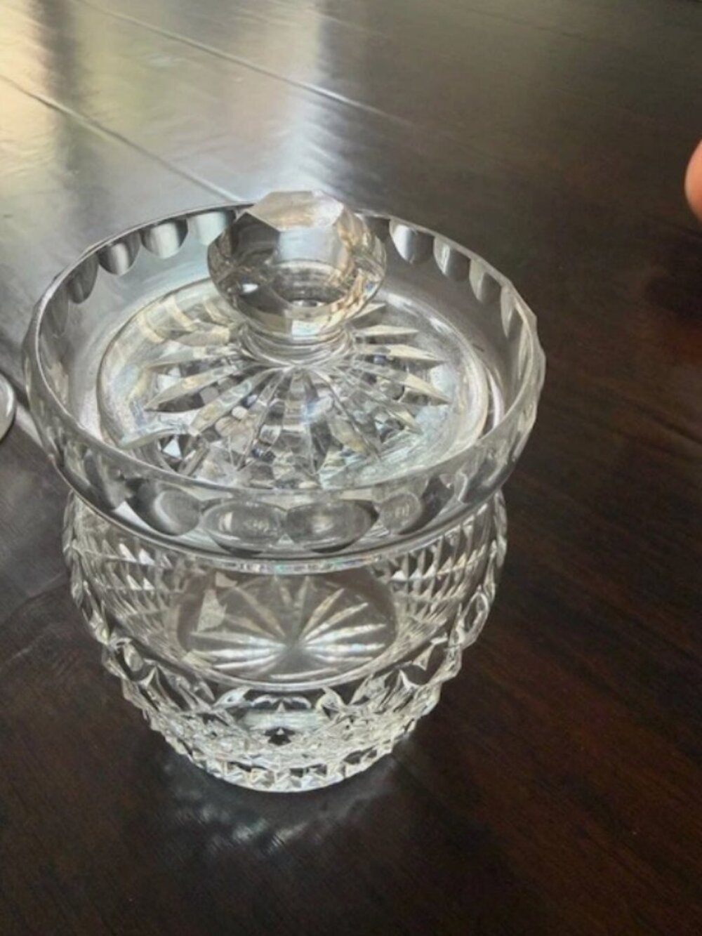 Vtg WATERFORD CRYSTAL Alana Diamond-Cut Lidded Jam Honey Condiment Jar IRELAND